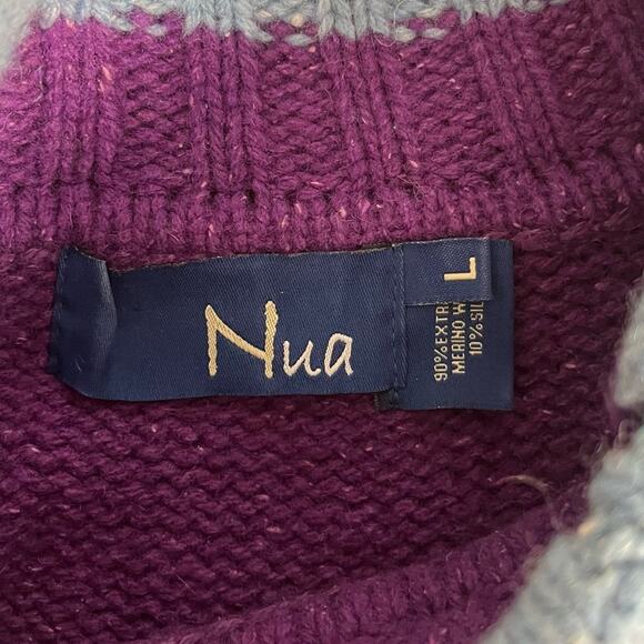 Nua Merino Wool Silk Sweater Striped Turtleneck Artsy Folk Purple Women's Size L - Picture 3 of 7